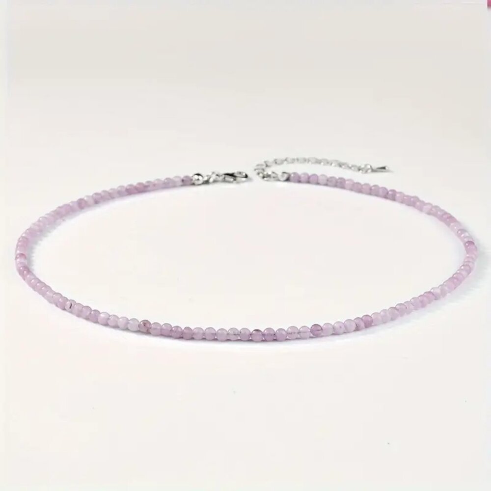 Lapidolite Natural Stone Beaded Necklace - Very Thin Small 2mm Beads